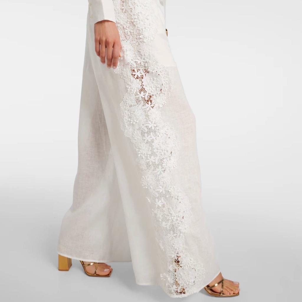 Zimmermann Halliday Lace Trim Linen Wide Leg Pants
